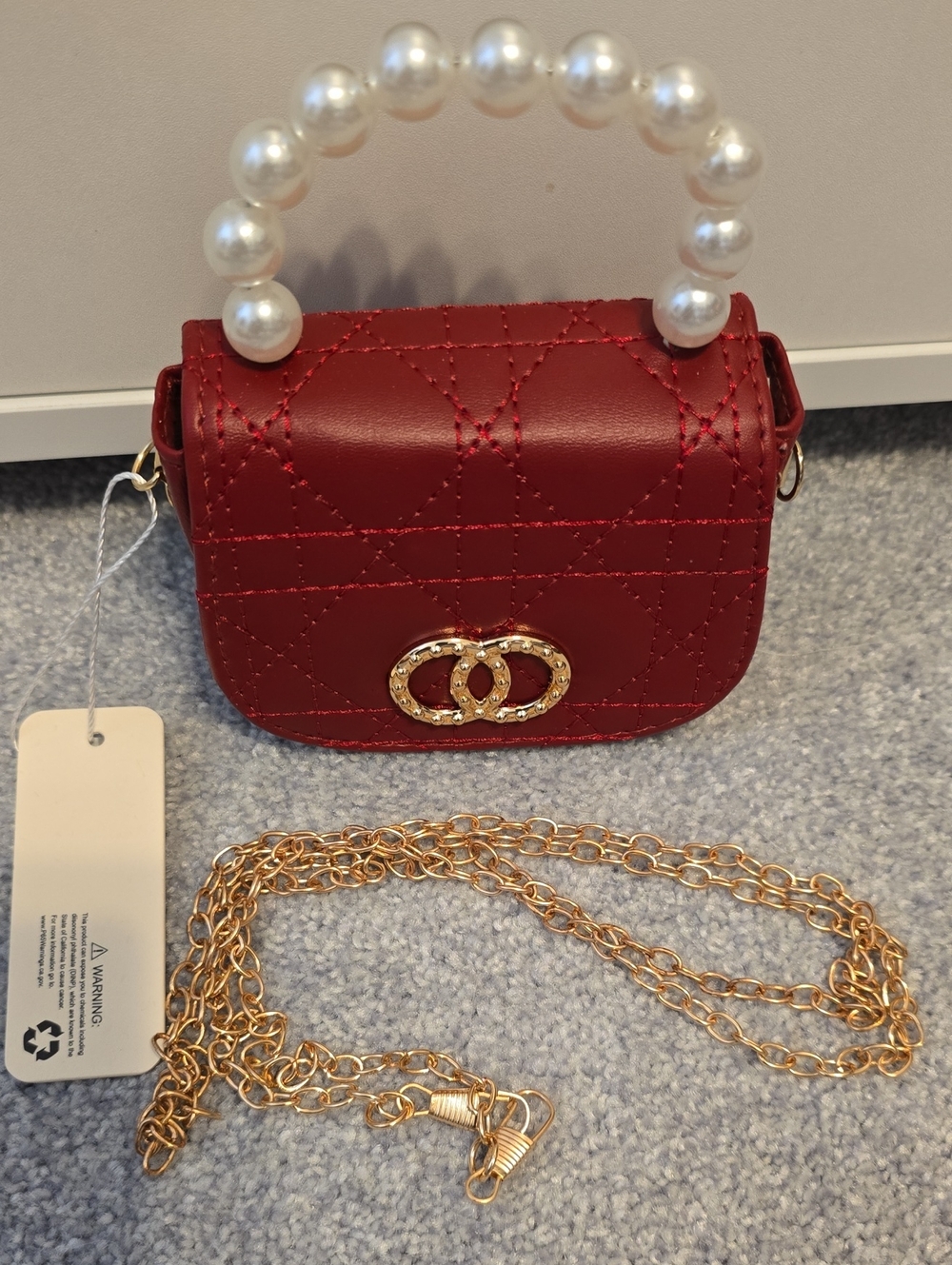 Mini Red Quilted Pearl-Handle Crossbody Bag